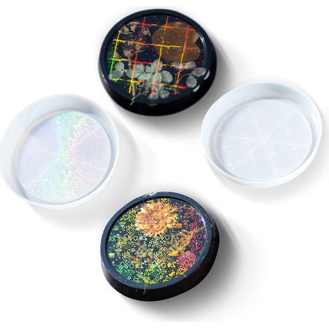 Lot de 2 moules en résine holographique, moules ronds en silicone pour sous-verres, impression laser, compatibles avec la résine époxy, moules brillants pour le moulage de résine, sous-verres DIY