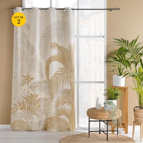Lot de 2 Rideaux a oeillets 140 x 260 cm coton/polyester imprime Baobab (1/4)