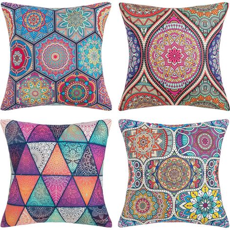 Taie d'oreiller Coton et Lin Bohême Datura Housses De Coussin Carré pour Lit Voiture De La Maison Canapé Chambre Salon Maison Deco Intérieur Extérieur 45x45cm, Ensemble de 4 pièces (1/5)