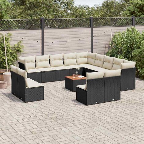 Ensemble de Jardin 11 Pièces Noir Table en Verre Trempé + 10 Chaises Résine Tressée avec Coussins Détachables Design Moderne Résistant aux Intempéries (1/5)