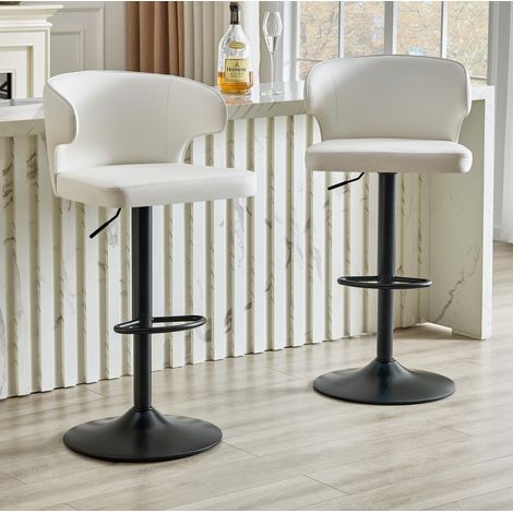 2er-Set Barhocker mit Rückenlehne, höhenverstellbar, 360° drehbar, weiß OKMYHOME (1/5)
