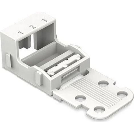 WAGO Adattatore di fissaggio 221-503  per morsetti a 3 conduttori, 4 mm², 10 pezzi, fissaggio a vite per morsetti di collegamento, adatto per montaggio in piedi e in piedi, bianco (1/2)