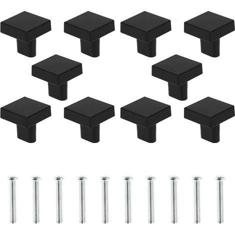 Lot de 10 boutons de porte noirs en laiton massif, boutons carrés pour meubles de cuisine vintage avec vis pour placards, tiroirs (noir)