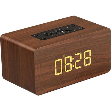 Barre de son portable vintage en bois avec LED, idéale pour ordinateur, smartphone et autres appareils électroménagers (aspect bois marron). (1/2)