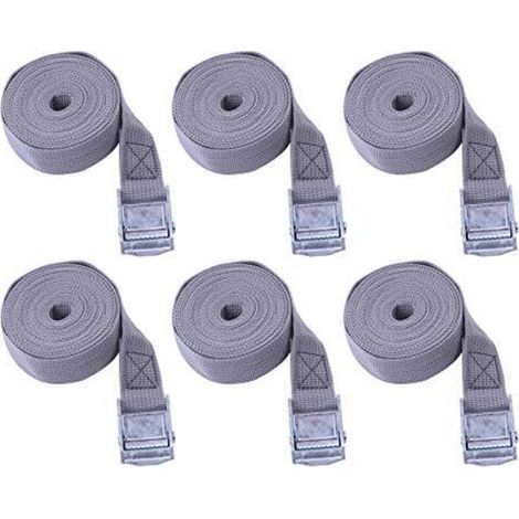 Cinghie di fissaggio a cricchetto – Set di 6 cinghie di fissaggio 25 mm × 2 m, colore grigio-beige, ideali per traslochi, trasporto di moto, biciclette e auto.