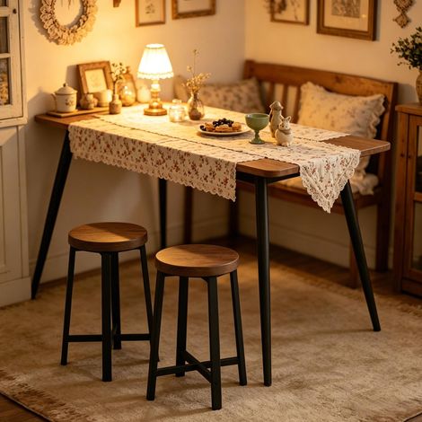 Lote de 2 taburetes de cocina industriales, madera y metal, negro y vintage DESVIAE (1/5)