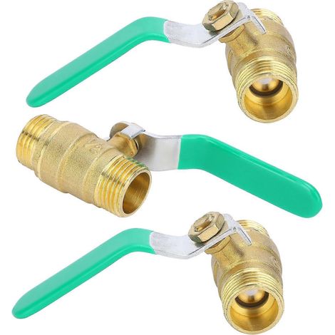 3er-Pack Kugelhahn mit doppeltem 1/2-Zoll-Außengewinde, Absperrventil für Wasserleitungen aus dickwandigem Messing
