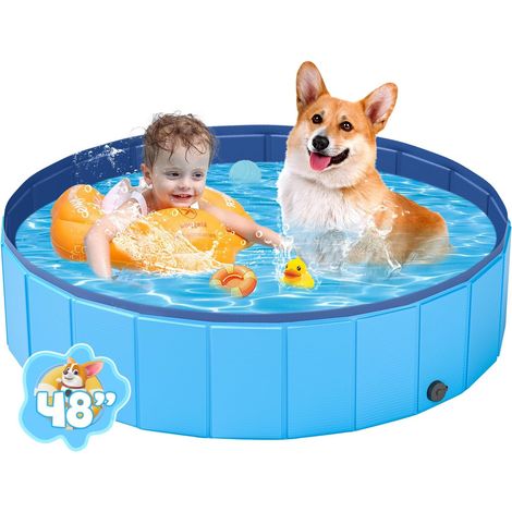 1 Piscine pour Chien Pliable, 120CM XL, PVC Renforcé, Valve Vidange, Jardin