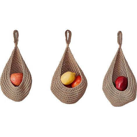 3 Panier Mural, Corde De Chanvre, Forme Larme, Tissé Main, Beige, Cuisine Salon Jardin (1/5)