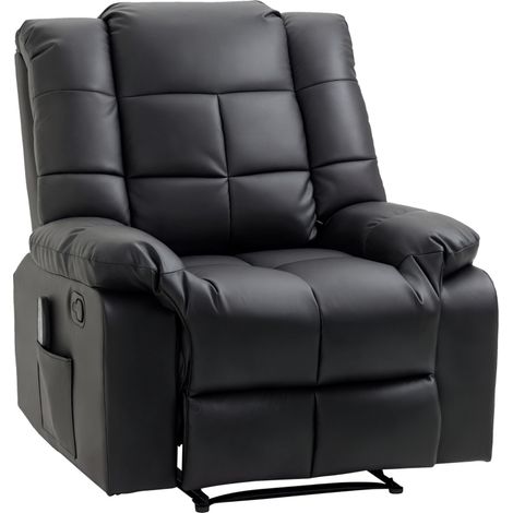 Fauteuil de massage fauteuil de relaxation massant avec dossier inclinable manuellement et repose-pied chaise TV revêtement synthétique télécommande incluse noir (1/5)