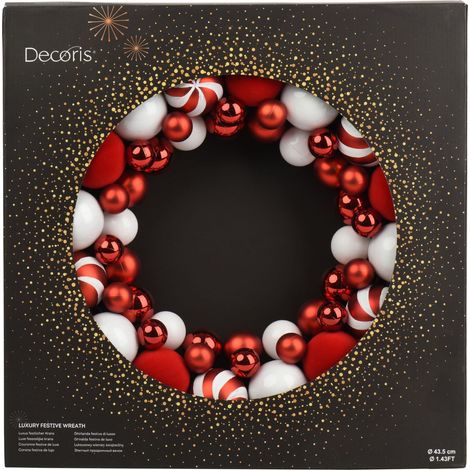 Ghirlanda decorata con palline di natale e velluto D 43,5 cm rosso natalizio Peraga Christmas