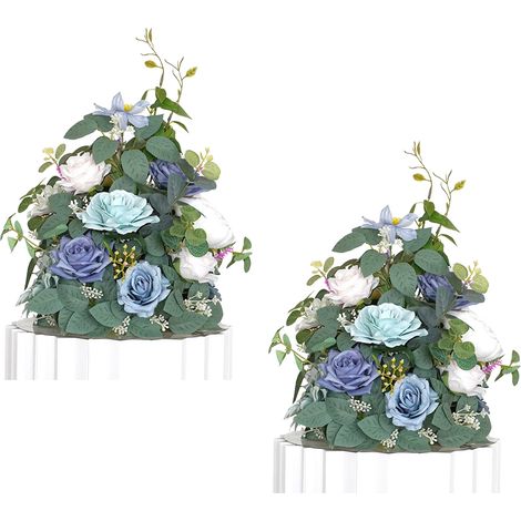 Strauß aus 2 künstlichen Seidenblumen mit Schaumstoffbasis für Hochzeitsdekoration, blau 2 (1/2)