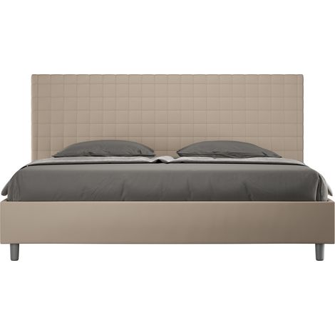 Lit capitonné 200x200 cm simili cuir café à carreaux Sunda-Option Avec sommier et coffre (1/5)