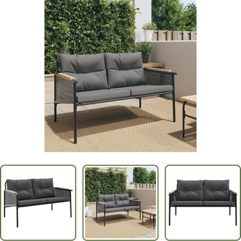 vidaXL Sitzkissen - Gartenbank mit Kissen 116 cm Schwarz Stahl (1/5)