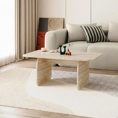 Tavolino da salotto Pietra 100x60 cm colore travertino con gambe a pannello e bordi arrotondati (1/5)