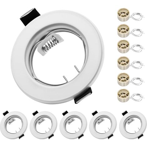 Pack of 6 GU10 Recessed Spotlight Brackets Matte White without Bulb Round Frame Ceramic Socket Ceiling Compatible Ø55-70 mm Bulb Not Included Modern Integrated Lighting (1/5)