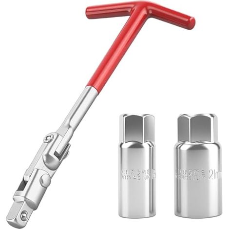 Ensemble de clés à douille à bougie d'allumage avec poignée en T avec douilles de 6 mm et 21 mm, clé universelle en acier inoxydable pour motos, tondeuses à gazon, petits véhicules à moteur (1/5)