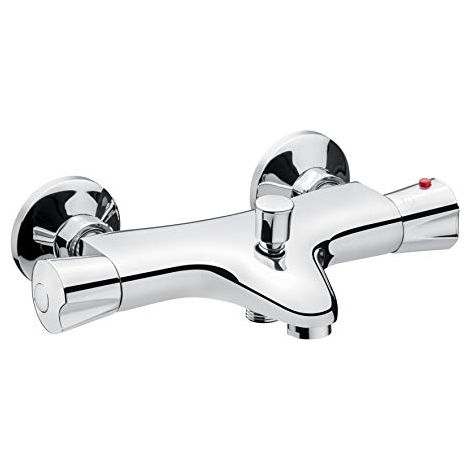 Cornat Calma CALM2 - Miscelatore termostato per vasca da bagno in ottone cromato con maniglia di selezione della temperatura e barriera per acqua calda, per montaggio a parete, colore: Argento (1/4)