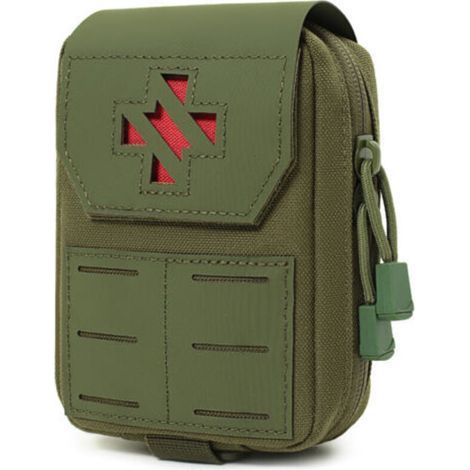 Trousse de premiers secours tactique – Trousse de premiers secours et IFAK détachable Compatible MOLLE Nylon 1000D Fermeture par anneau en D (Vert armée) (1/3)