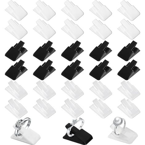 30 Pieces Ring Display Stand, Plastic Ring Display Stand Retail Jewelry Organizer Holder Ring Organizer (Black, White, Transparent)