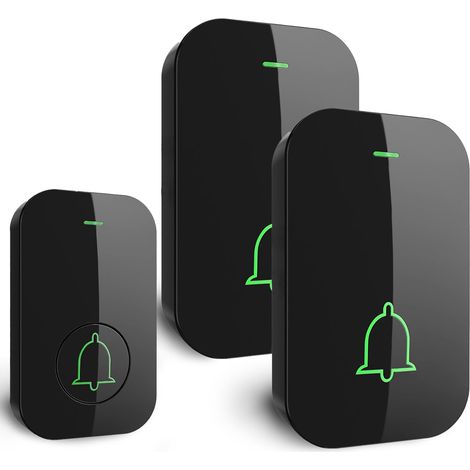Campanello senza fili, pulsante del campanello, campanello impermeabile IP55 con 2 ricevitori plug-in, volume regolabile, 5 livelli di volume, 60 melodie, raggio d'azione di 400 m, nero