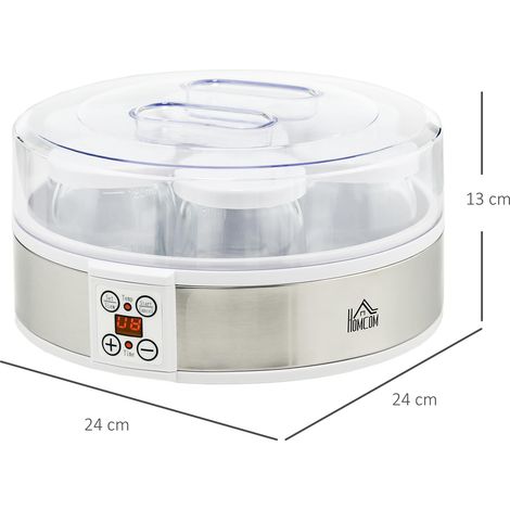 Yaourtière 7 pots de 180ml machine à yaourt électrique en acier inoxydable thermostat réglable 24 x 24 x 13 cm blanc (1/5)