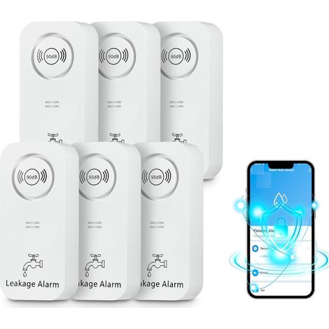 Détecteur de Fuite d'eau Wi-FI (2,4 G WiFi), 90 DB d'eau Alarme et Alarme d'application, pour tuyaux, Chambre à Coucher, Cuisine, Salle de Bain, Cave (1/5)