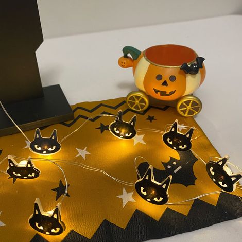 LED-Lichterkette Halloween Schwarze Katze 5m 50 LEDs USB – Gruselige Dekoration für Innen- und Außenbereich-lsw