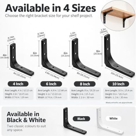 Lot de 4 supports d'étagère en L en métal noir de 12,7 x 15,2 cm pour étagères, supports muraux décoratifs pour bibliothèque, cuisine, garage et rangement mural (1/4)