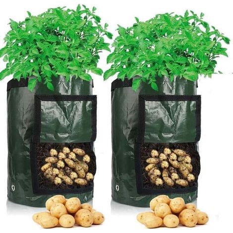 Potato Grow Bag, 2pcs 10 Gallon Vegetable Grow Bags, 35 x 45cm Durable Fabric with Flap and Handle