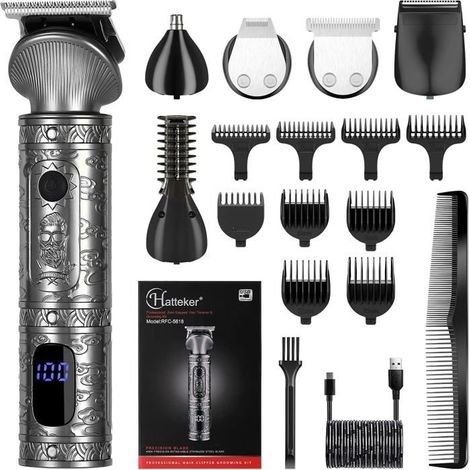 (Noir)Tondeuse Barbe ,Cheveux Professionnelle Pour Homme Avec Lame En T Rasoir Kit De Coupe De Cheveux Chauve 0 Mm Tondeuse Corps T (1/5)