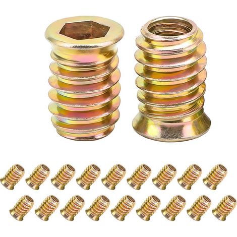 20 Pièces Ecrous Hexagonaux Filetés, Inserts Filetés en Bois, M6x20mm Écrous Filetés, Insert à Visser, pour Meubles (1/5)