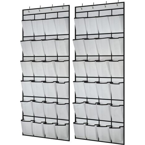 Lot de 2 organiseurs suspendus au-dessus de la porte, étagères à chaussures avec 24 grandes poches en filet 8 crochets, rangement pour chaussures, rangement pour gadgets pour cuisine, chambre, salle d