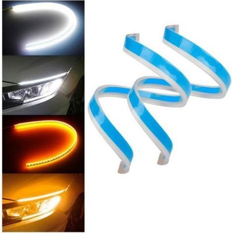 Bande LED DRL - Feux Diurnes Dynamiques - Pour Automobile - 45 cm - Blanc/Jaune - 2 Pièces (1/5)