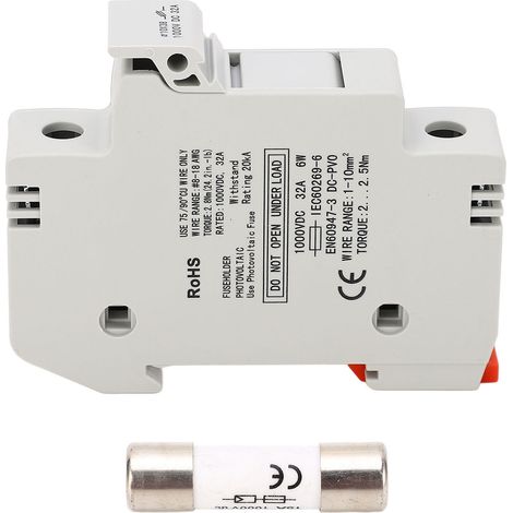 Interrupteur-fusible monopoint 32 A 1000 V CC avec fusible photovoltaïque 10 x 38 mm 15 A pour la protection
