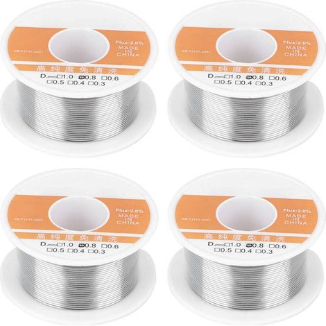 Lot de 4 fils d'étain haute pureté sans nettoyage pour fer à souder, accessoires de soudure, diamètre 0,8 mm (1/5)