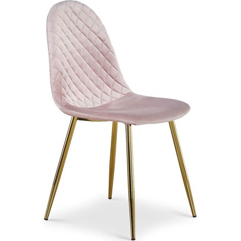 Lot de 8 chaises matelassées Norway Pieds Or et Velours Rose (1/5)
