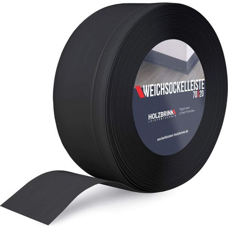 HOLZBRINK Weichsockelleiste Schwarz Knickleiste ohne Klebestreifen, Material: PVC, 70x20mm, 10 Meter