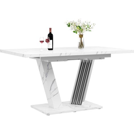 Table extensible 120-160x80x76cm - Plateau marbre texturé, accoudoirs extensibles et pieds papillon - Pour cuisine et salon (1/5)