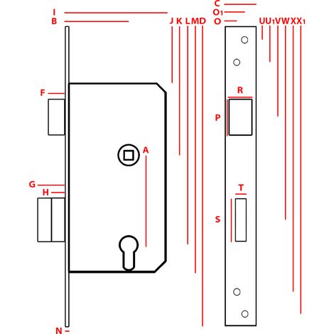 Serratura per cancello verniciata Jania per chiave 90/63 - MP ZB KL JL (1/2)