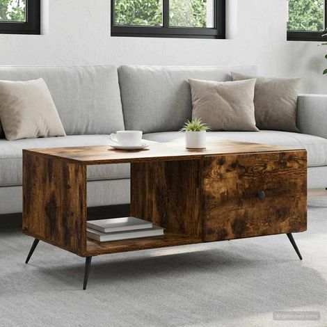 Table basse avec rangement, bois d'ingénierie, chêne fumé, 90 x 50 x 40 cm - PANGIVO (1/5)