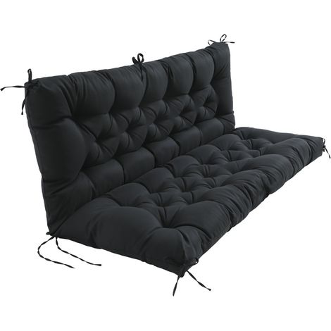 Coussin de jardin 150x100 cm - Coussin de banc noir - Rembourrage confortable - Tissu 100% polyester - Intérieur/extérieur - Avec sangles de fixation (1/5)