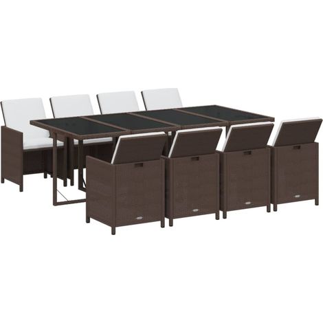 Ensemble à manger de jardin et coussins 9 pcs Poly rotin Marron vidaXL