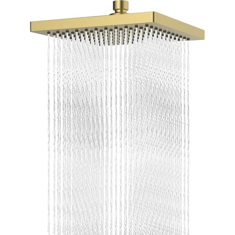 Pommeau de douche à effet pluie de 20,3 cm, housse en acier inoxydable, pommeau de douche carré intégré, angle de faisceau pivotant, expérience de douche luxuriante, installation facile, or (1/5)