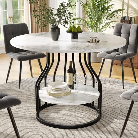 Mesa de comedor redonda 80x80x76 cm negra en MDF con almacenaje inferior y patas regulables (1/5)