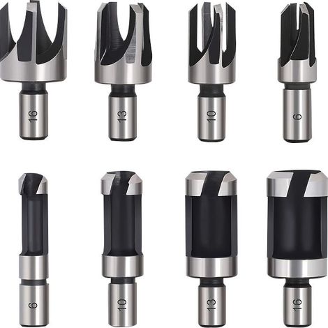 Tourillon Bois 8PCS HSS Foret Bois Fraise à Bouchonner Bois outil de coupe bois Mèches des Bouchons Wood Plug Cutter Drill Bits 6mm /10mm/13mm/16mm Petite Fraise Bois Pour Perceuse (1/3)