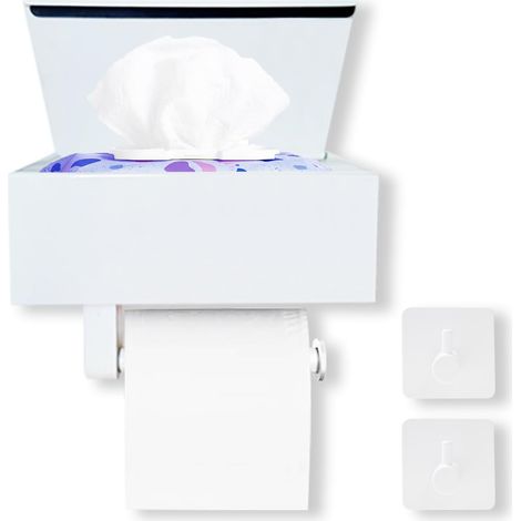 Porte Papier Toilette Mural - 1 Unité - Acier Inoxydable Blanc - Avec Rangement Lingettes - Salle De Bain Et Cuisine