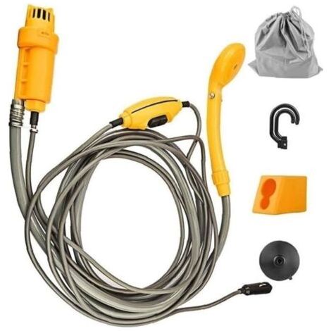 douche de camping, douche portable, pomme de douche camping compact avec tuyau de 2m, crochet réglable, câble dalimentation de cha (1/4)