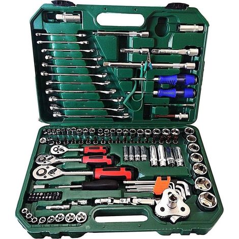 TRADE SHOP - Set Kit Utensili 121 Pz Bussole Chiave Chiavi Cricchetto Attrezzi 1/4" 3/8" 1/2" - (1/3)