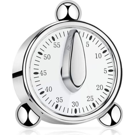 (Argent)Minuterie de cuisine 60 minutes, minuterie mécanique pour enfants, minuterie manuelle pour cuisiner, apprendre (argent) (1/4)